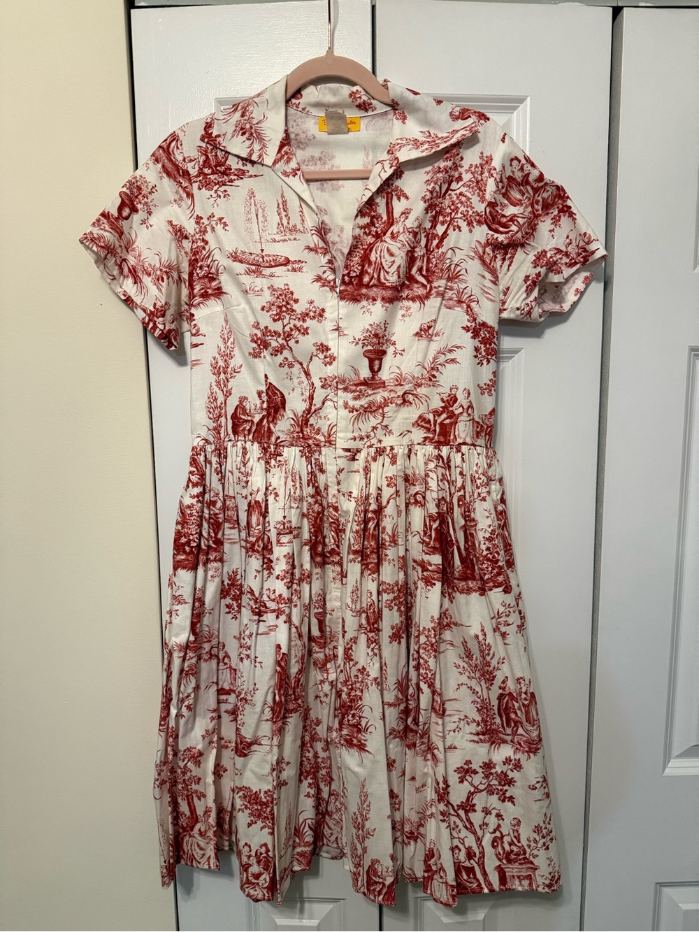 Bernie Dexter Red Toile Fit-and-Flare Shirt Dress